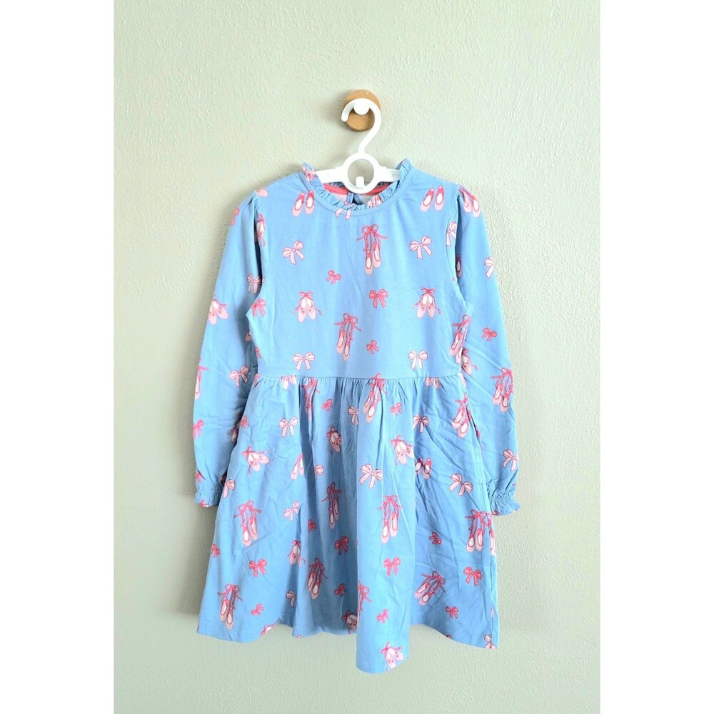 NWOT Mini Boden Blouson Sleeve Jersey Dress-Blue Ballet Shoes, Sz 8/9 & 9/10